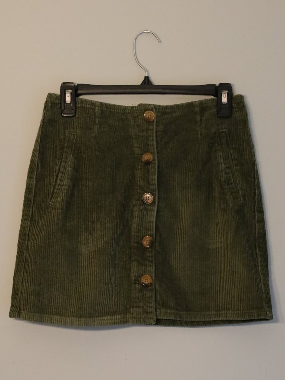 YMI Jeans Olive Green Corduroy Button-Front Mini Skirt